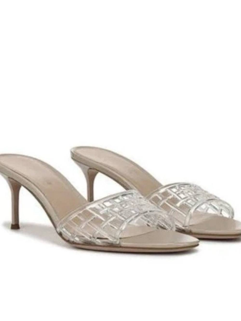 New Women’s Veronica Beard Tia Jelly Clear Strap Nude Kitten Heel sz 11